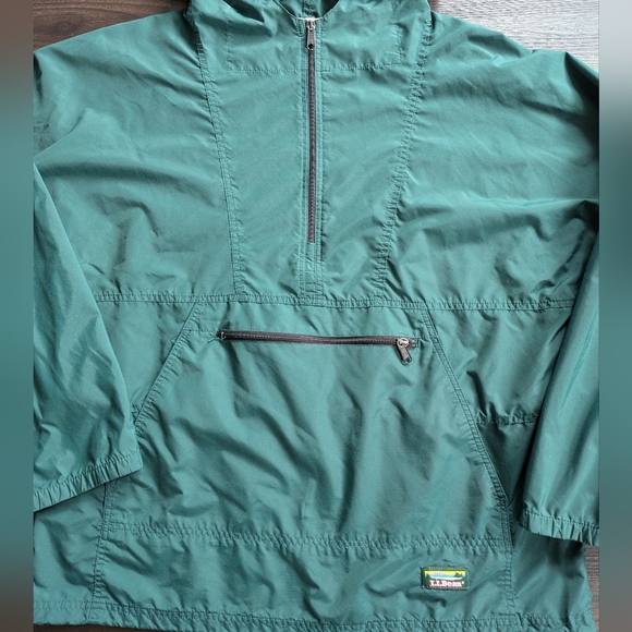VTG L.L. Bean Men's Green Anorak Half-Zip Jacket Large 90s Outdoor Windbreaker - Picture 2 of 7